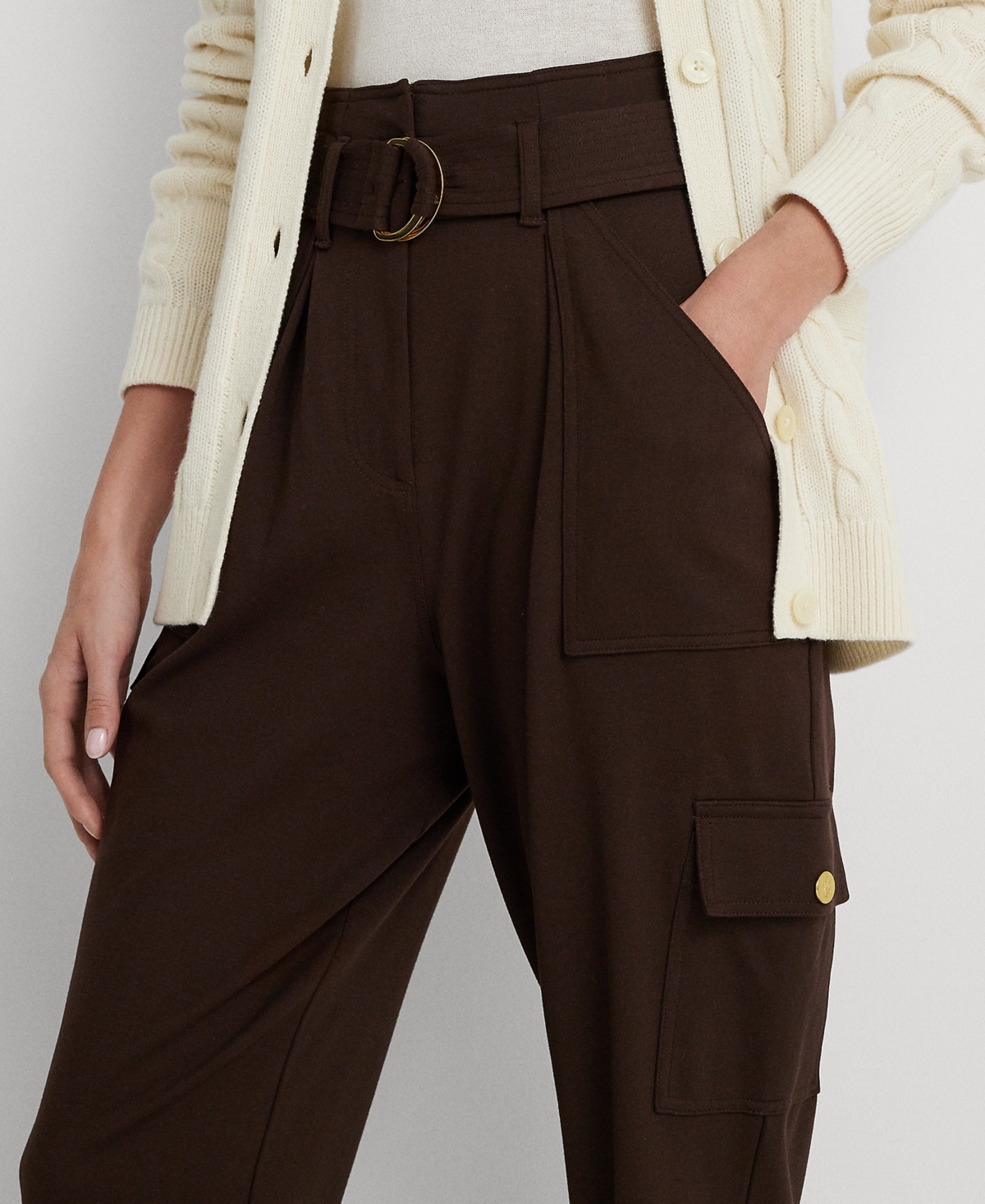 Lauren Ralph Lauren Women's Belted Ponte Cargo Pants - Circuit Brown
