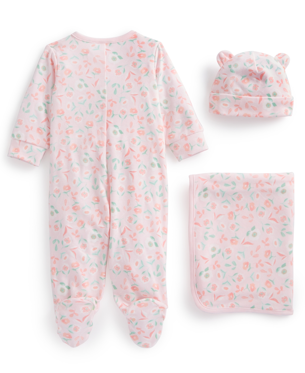 First Impressions Baby Boys Or Baby Girls Coverall, Hat And Blanket, 3 Piece Gift Box Set, Created For Macy's In Pink Floral