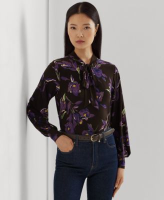Lauren Ralph Lauren - Women's Floral Stretch Jersey Tie-Neck Top