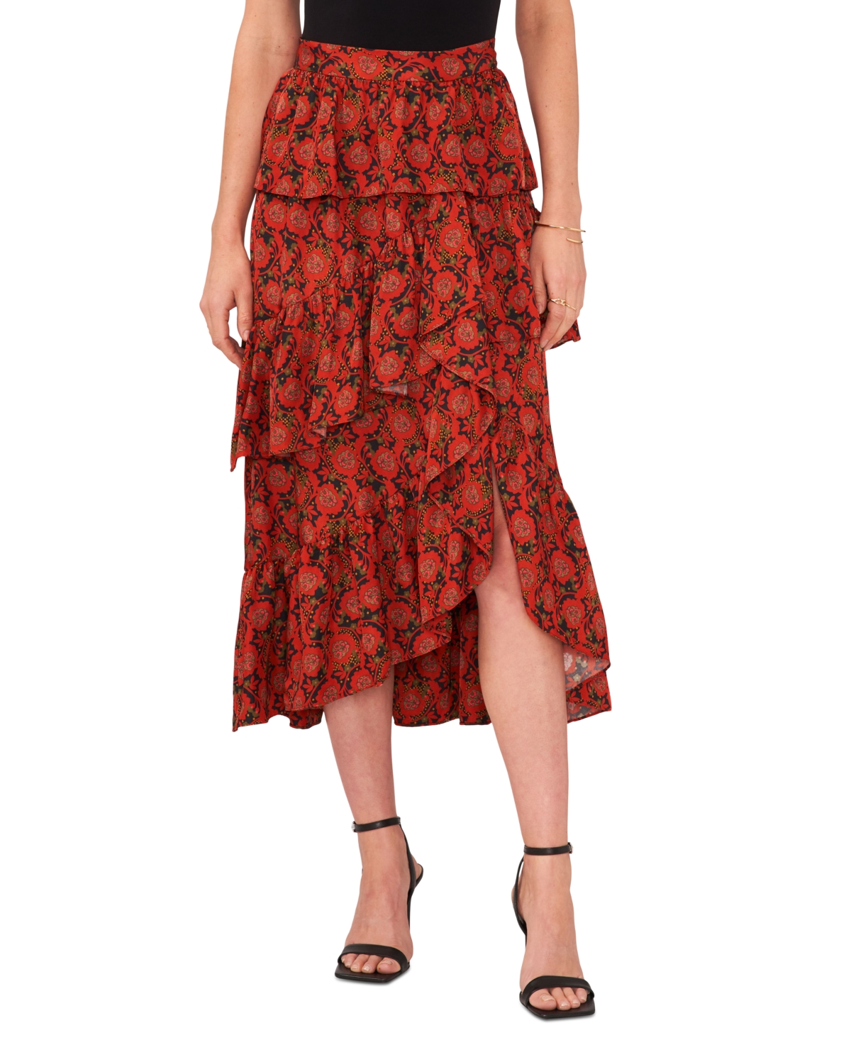 Shop 1.state Women's Cascade Ruffle Midi Skirt In Studio Red