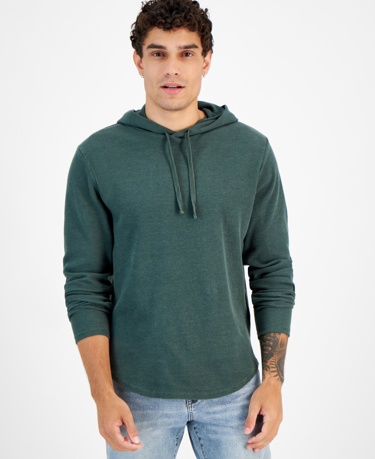 Men's Waffle-Knit Pullover Hoodie, Created for Macy's - Green