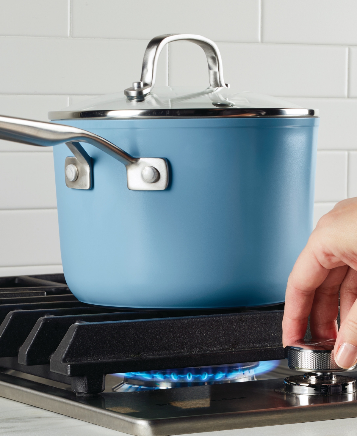 Kitchenaid Hard Anodized Ceramic Nonstick 3 Quart Saucepan In Blue Velvet