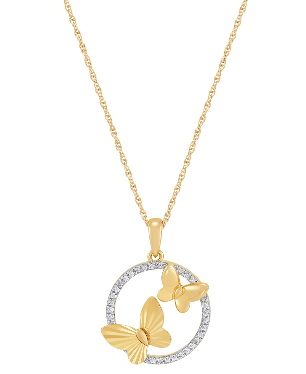Macy's Diamond Butterfly Open Circle Pendant Necklace (1/10 Ct. T.w.) In 14k Gold-plated Sterling Silver, 1