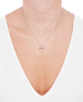 Diamond Cross Pendant Necklace (1/10 ct. t.w.) in Sterling Silver, 16 + 2 extender