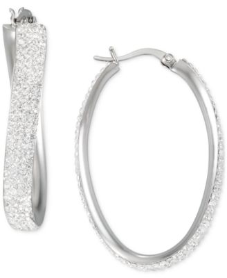 Crystal Pav&eacute; Wavy Oval Hoop Earrings