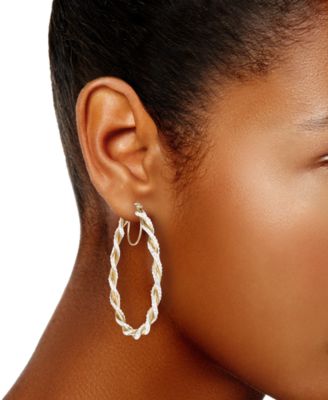 Crystal Pav&eacute; Twist Style Oval Hoop Earrings