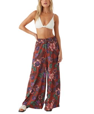 O'Neill - Juniors' Ninette Solana Crinkle Floral-Print Wide-Leg Pants