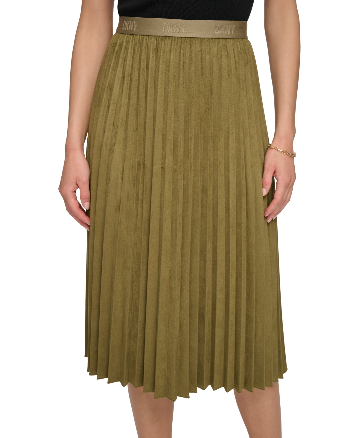 Women's Pleated Faux Suede Skirt - Light Fatigue