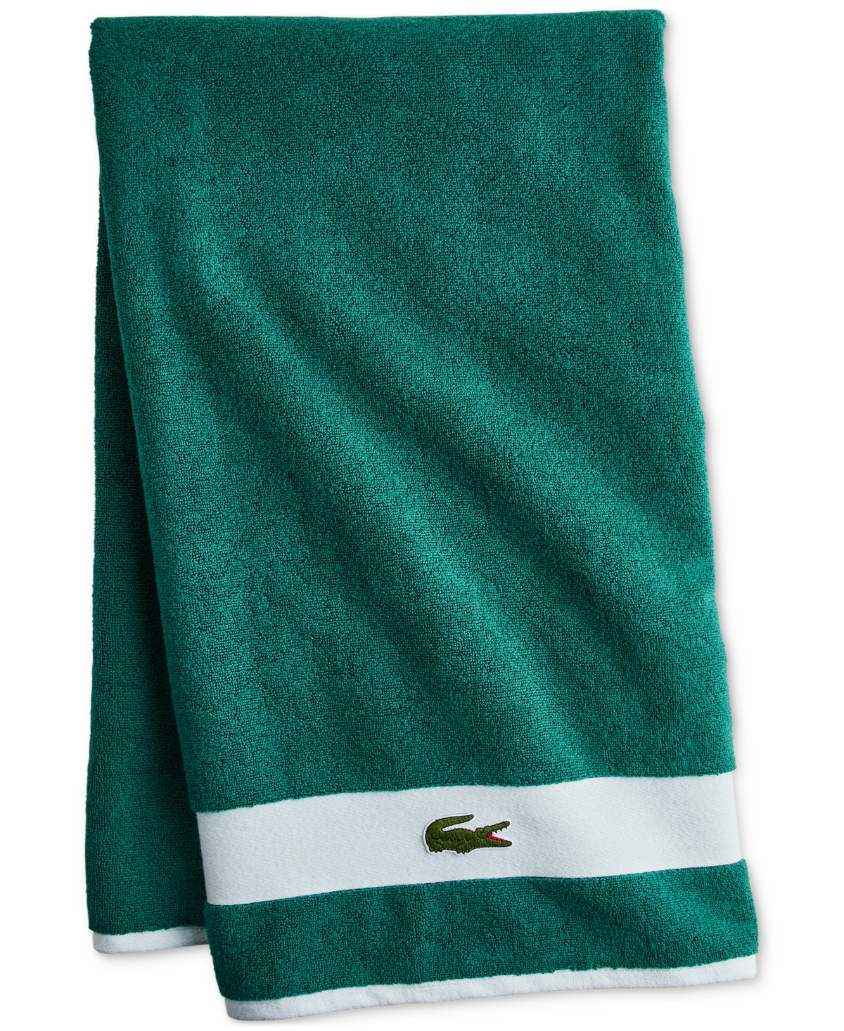 Lacoste Heritage Sport Stripe Cotton Bath Towel In Croc Green