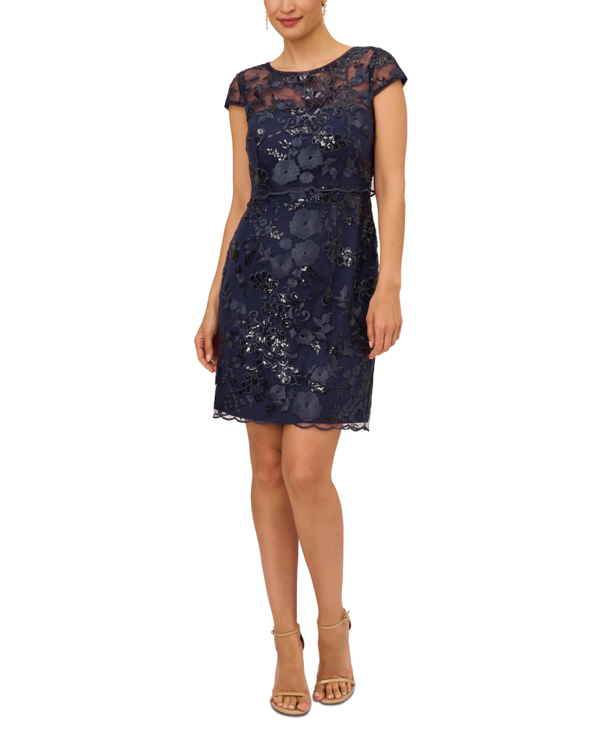 Adrianna Papell Women's Sequined Embroidered Dress In Navy