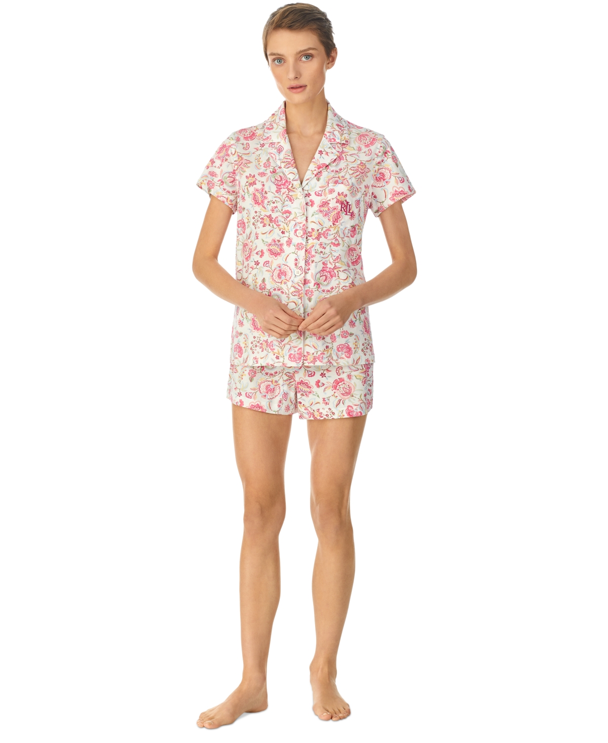 Lauren Ralph Lauren Women's 2-Pc. Notched-Collar Shortie Pajamas Set - Pk  Multi