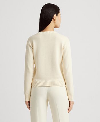 Lauren Ralph Lauren Women's intarsia-knit Crest Cotton-Blend Sweater, Regular and Petite - Mascarpone Cream - Size P/S