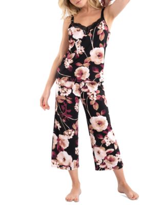Linea Donatella - Women's 2-Pc. Ariella Cropped Lace-Trim Pajamas Set