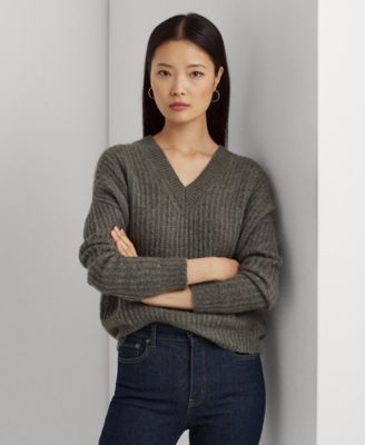 Lauren Ralph Lauren - Women's Wool-Blend Ribbed V-Neck Sweater