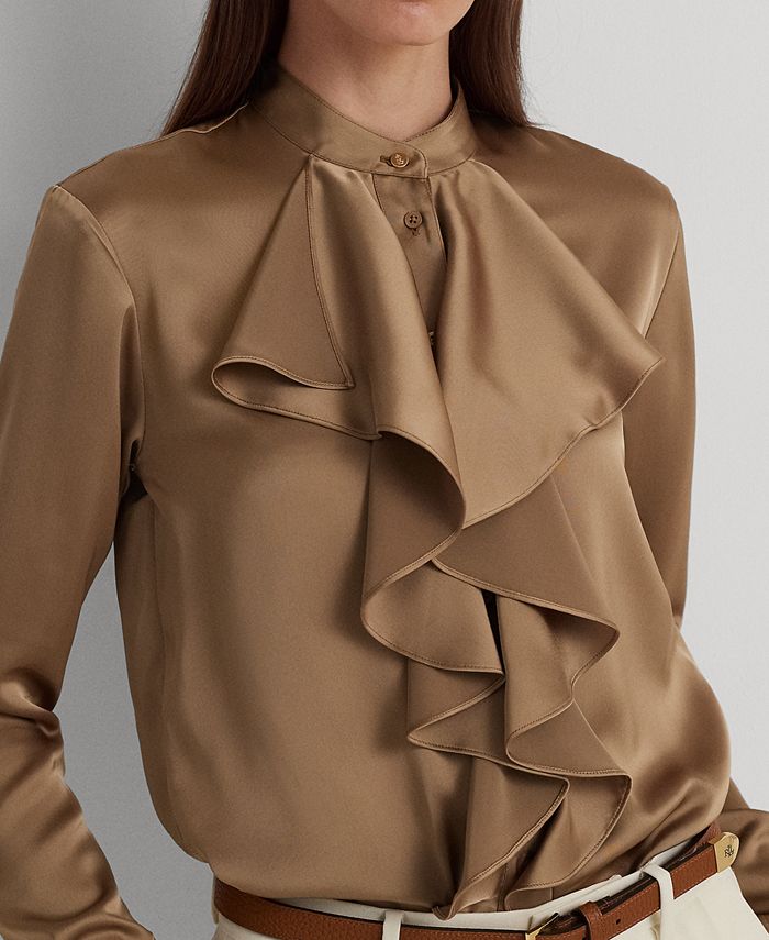 Ralph Lauren Women's Satin Charmeuse Shirt Brown Size Large