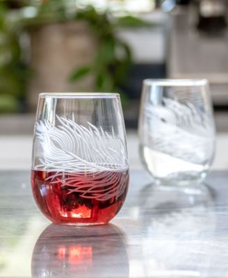 Peacock Stemless Wine Tumbler 17oz - Set of 4 Glasses
