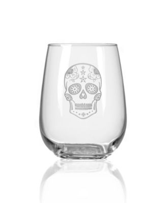 Sugar Skull Stemless Wine Tumbler 17oz - Set of 4 Glasses