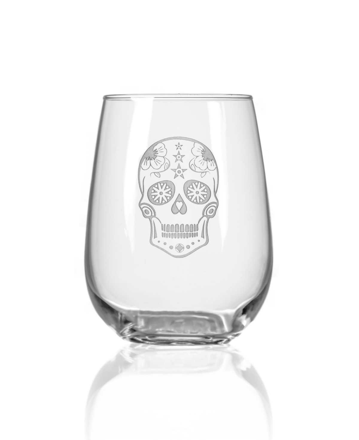Rolf Glass Sugar Skull Stemless Wine Tumbler - Set of 4 Glasses