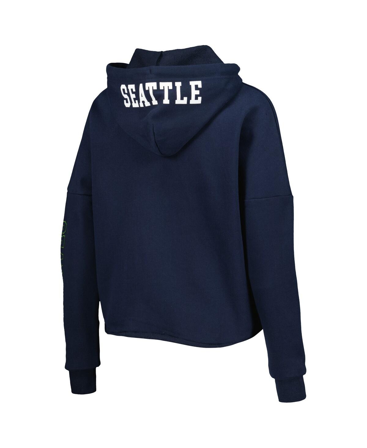 Shop New Era Women's  College Navy Seattle Seahawks Foil Sleeve Pullover Hoodie