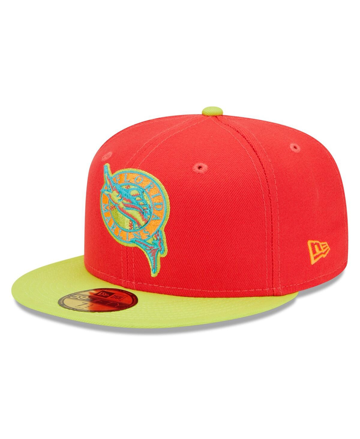 Men's New Era Neon Green Florida Marlins 1993 Inaugural Season Lava Highlighter Combo 59FIFTY Fitted Hat - Neon Green