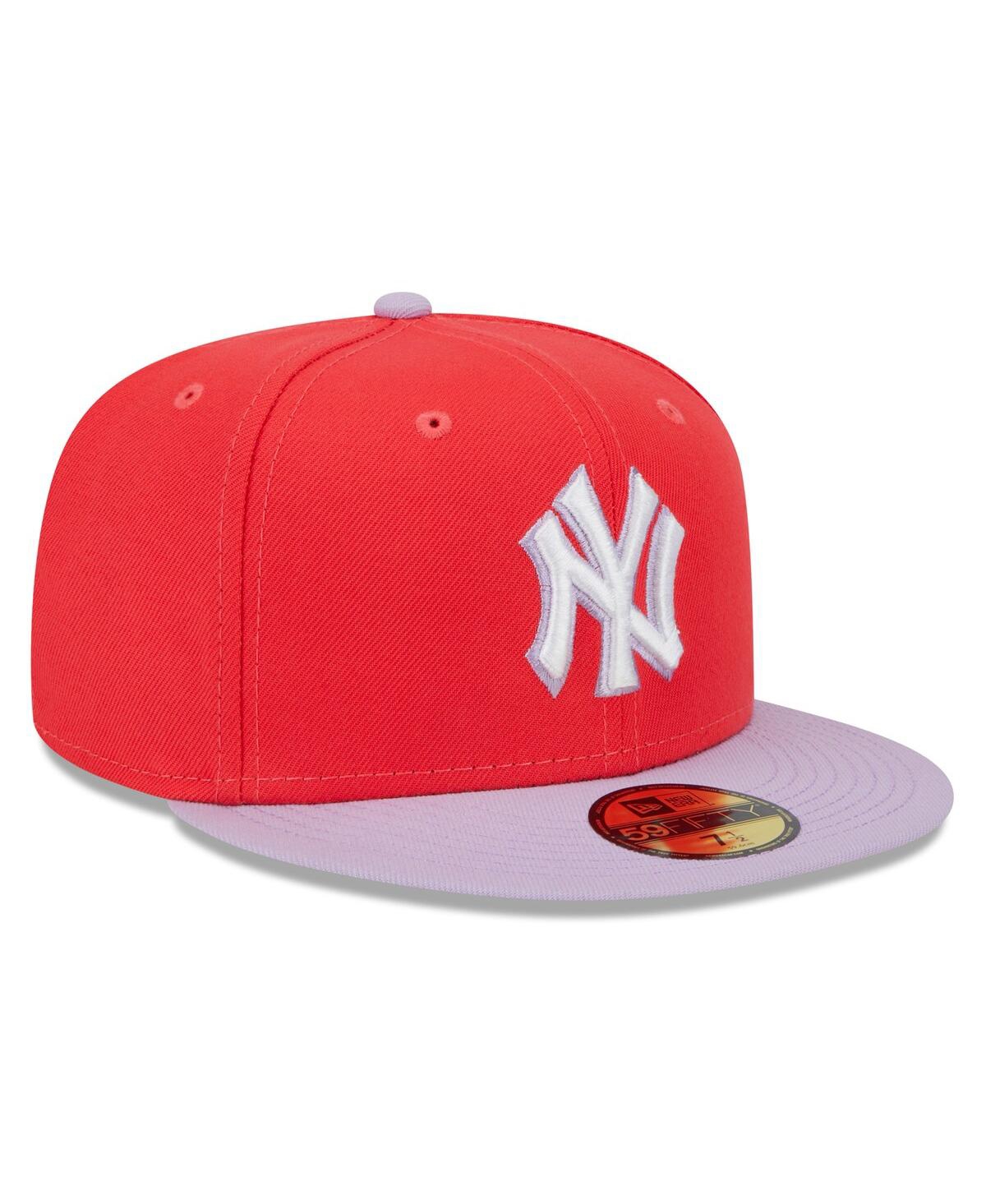 New Era Men's  Red, Lavender New York Yankees Spring Color Two-tone 59fifty Fitted Hat In Red,lavender