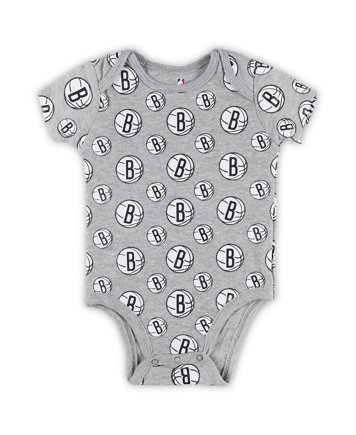 Shop Outerstuff Newborn And Infant Boys And Girls Gray Brooklyn Nets Two-pack Double Up Bodysuit Set