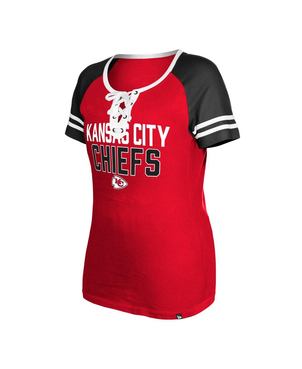 Women's New Era Red Kansas City Chiefs Raglan Lace-Up T-Shirt