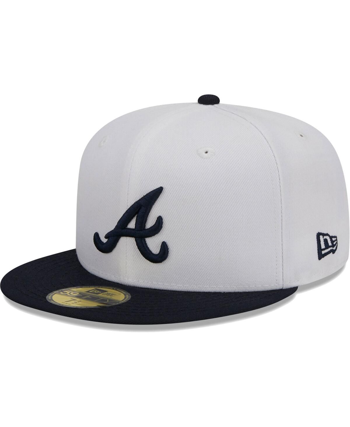 Мужская белая темно-синяя приталенная шляпа Atlanta Braves Optic 59FIFTY