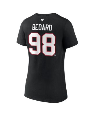 Women's Connor Bedard Black Chicago Blackhawks 2023 NHL Draft Authentic Stack Player Name and Number V-Neck T-shirt