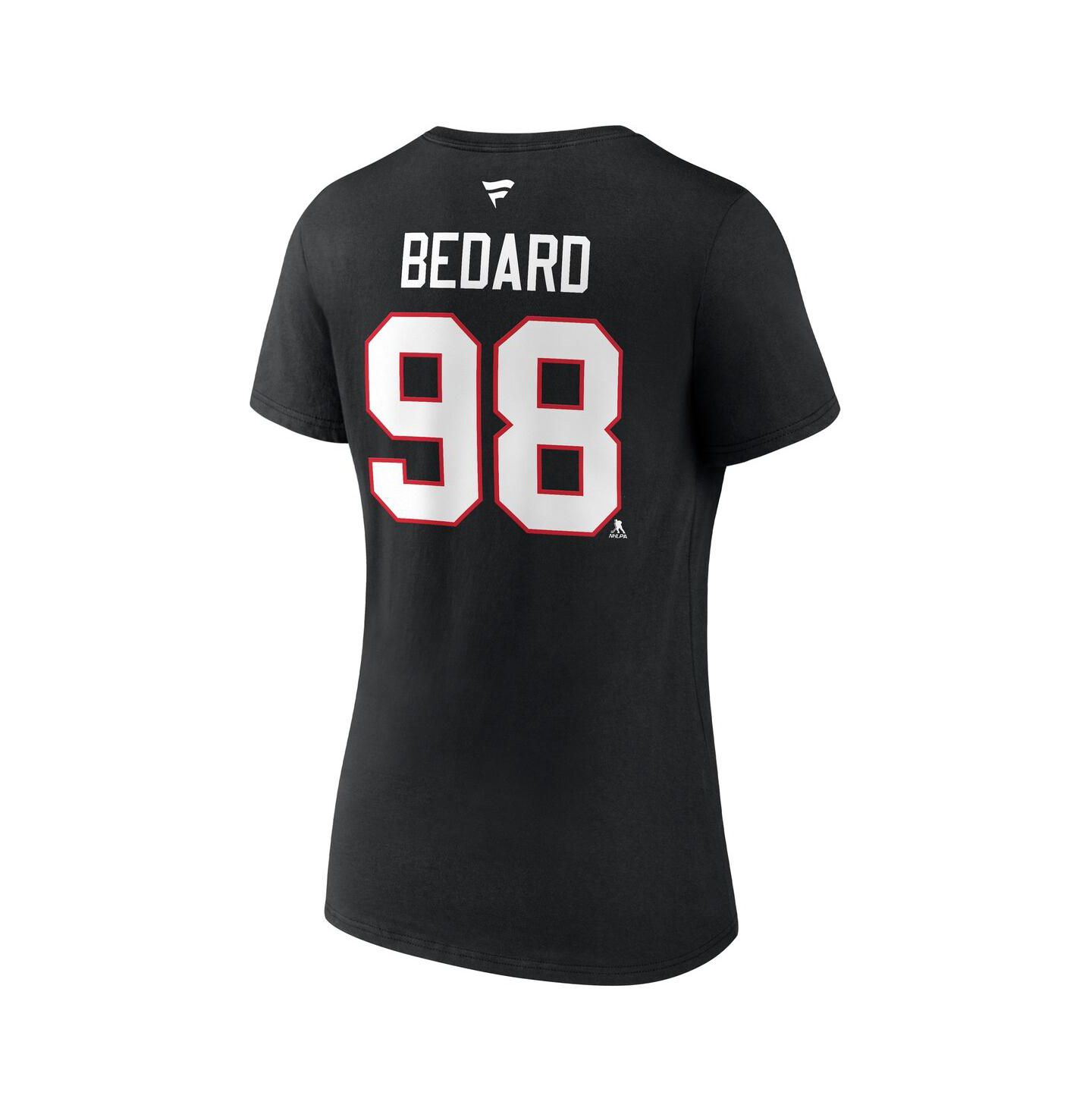 Женская футболка Fanatics Connor Bedard Black Chicago Blackhawks 2023 NHL Draft Authentic Stack Player Name and Number V-Neck — фото 3