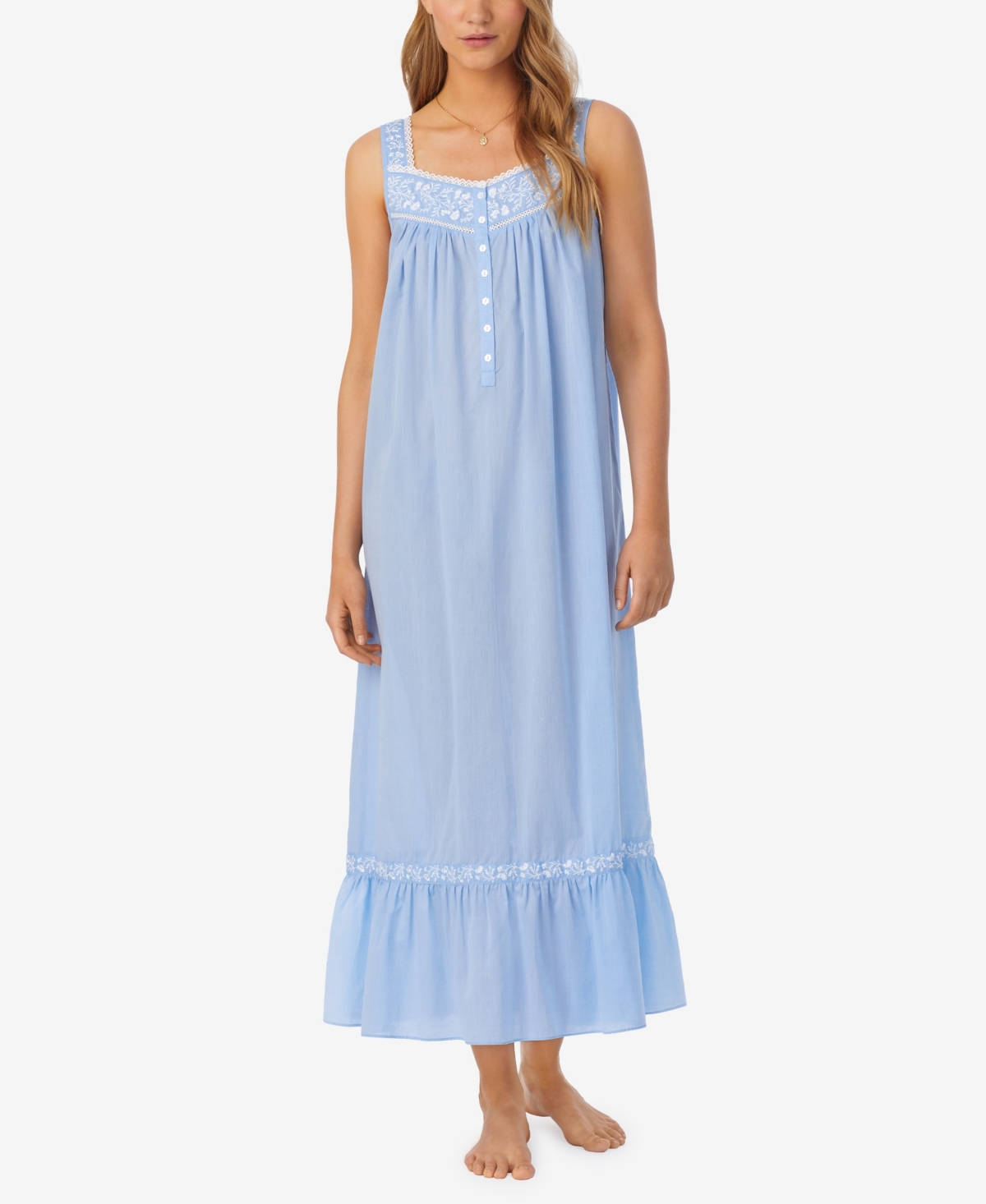 EILEEN WEST WOMEN'S COTTON CHAMBRAY EMBROIDERED BALLET NIGHTGOWN