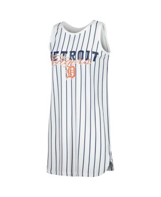 Women's White Detroit Tigers Reel Pinstripe Knit Sleeveless Nightshirt