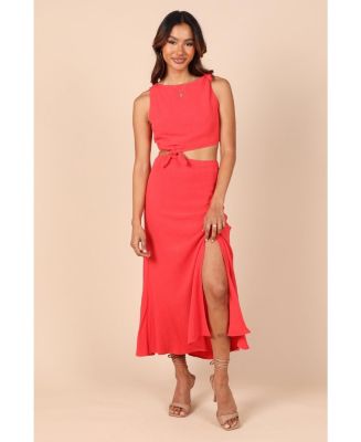 white christmas dresses Ginnee Puff Sleeve Cutout Midi Dress