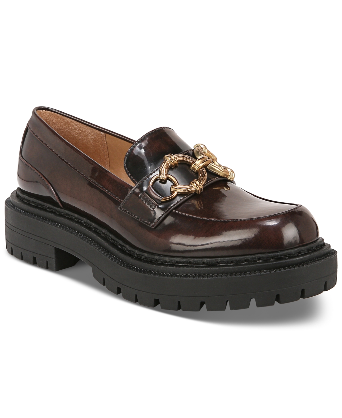 Circus Ny Women's Ella Lug Sole Tailored Chain Platform Lug Sole Loafers In Chestnut Box Patent