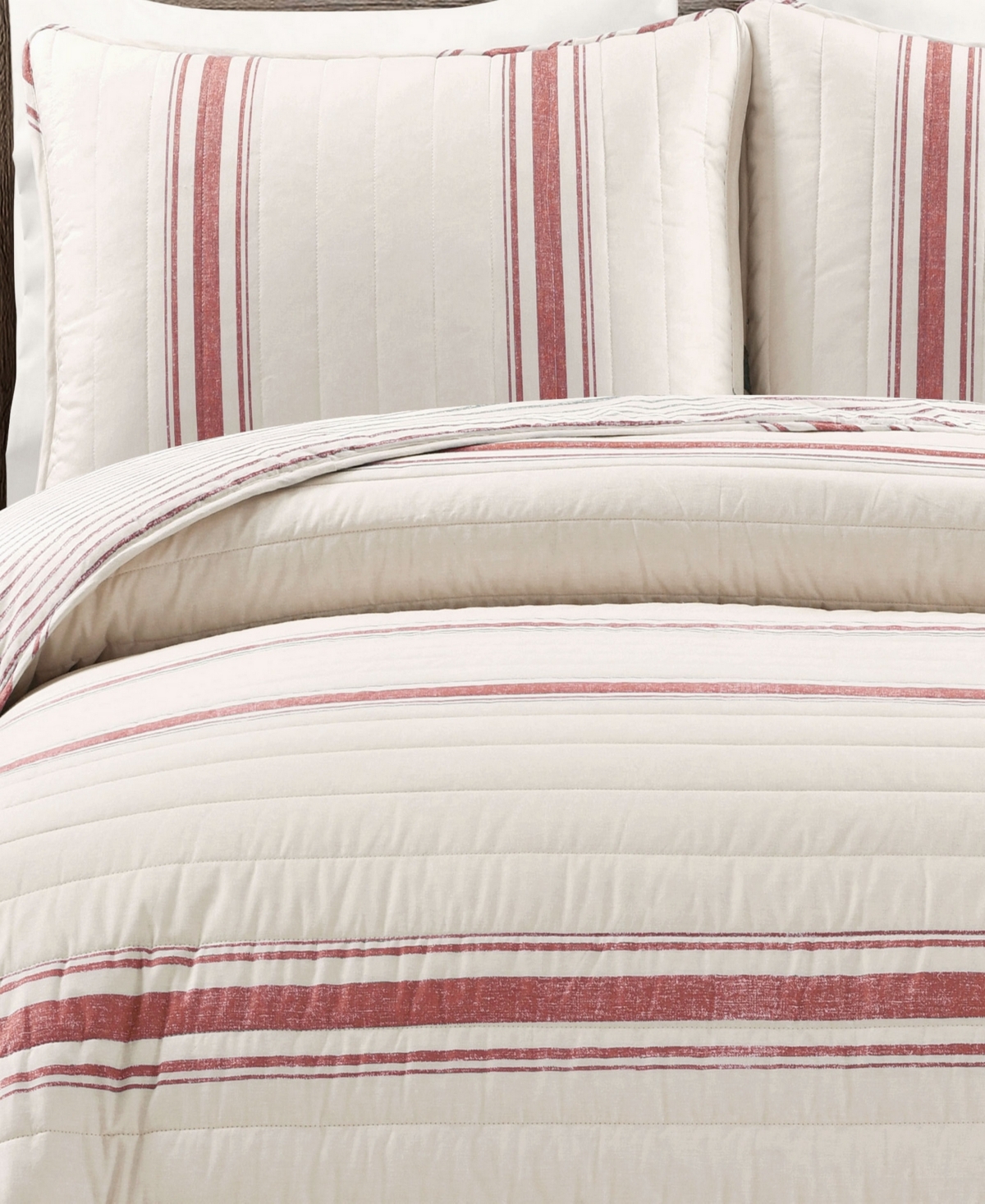 Lush Decor Farmhouse Stripe Reversible Cotton 3-Piece Quilt Set,