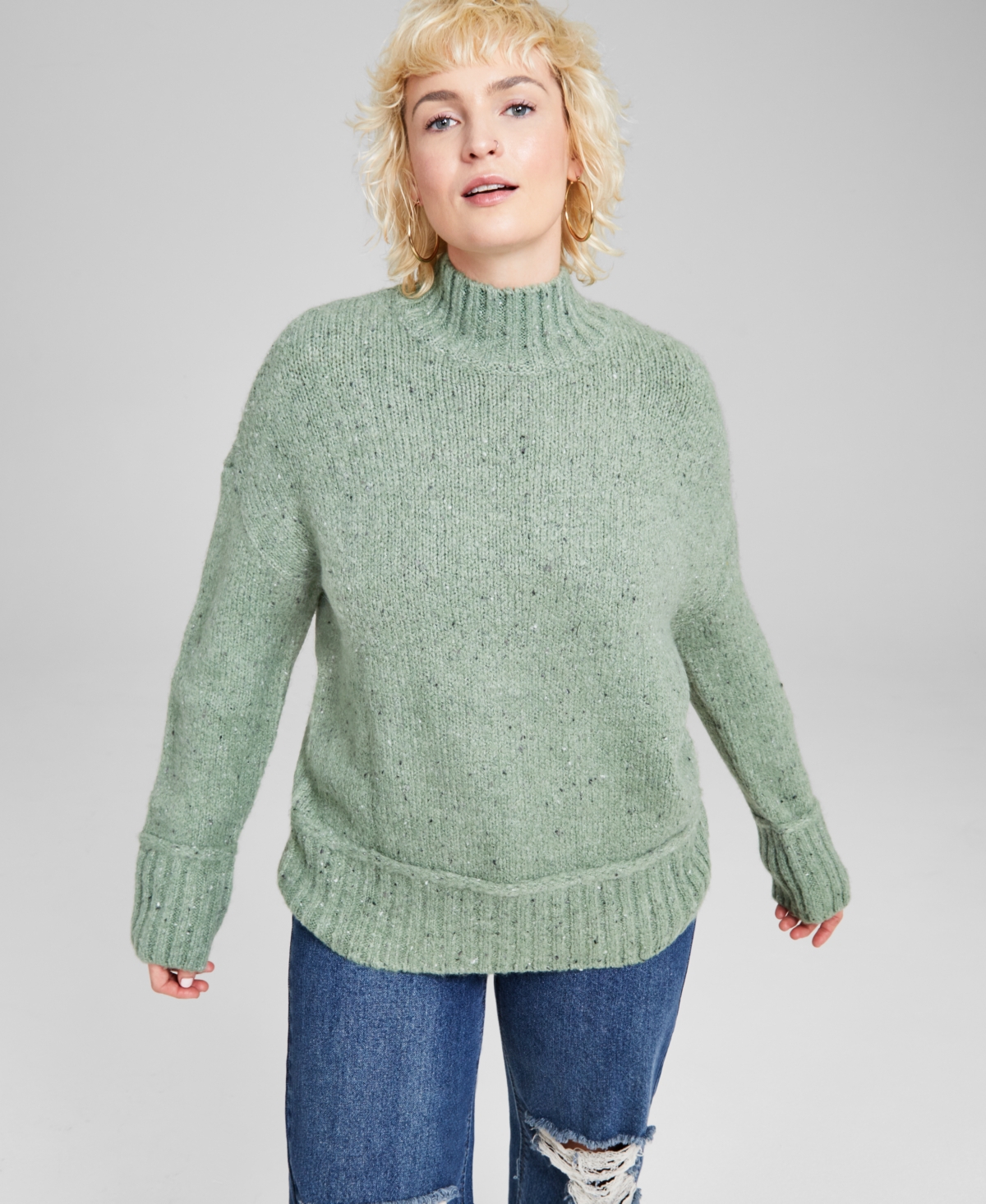 And Now This Women's Mock-neck Sweater In Green Speckle