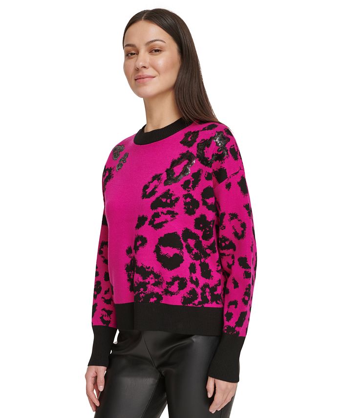 DKNY Women's Animal Print Crewneck Sequin Sweater - Macy's