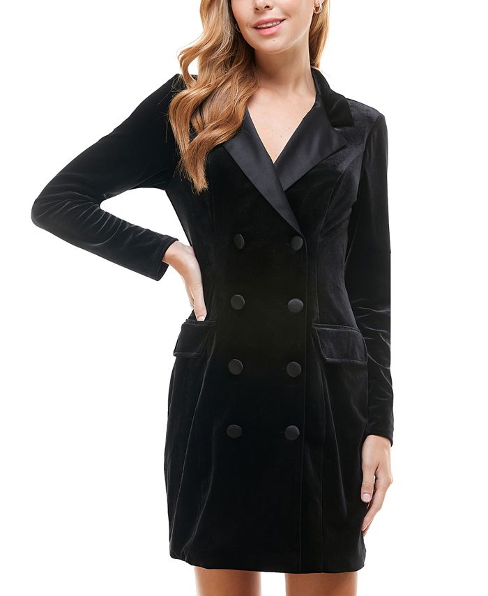 City Studios Juniors' Notch-Lapel Tuxedo-Style Velvet Dress - Macy's
