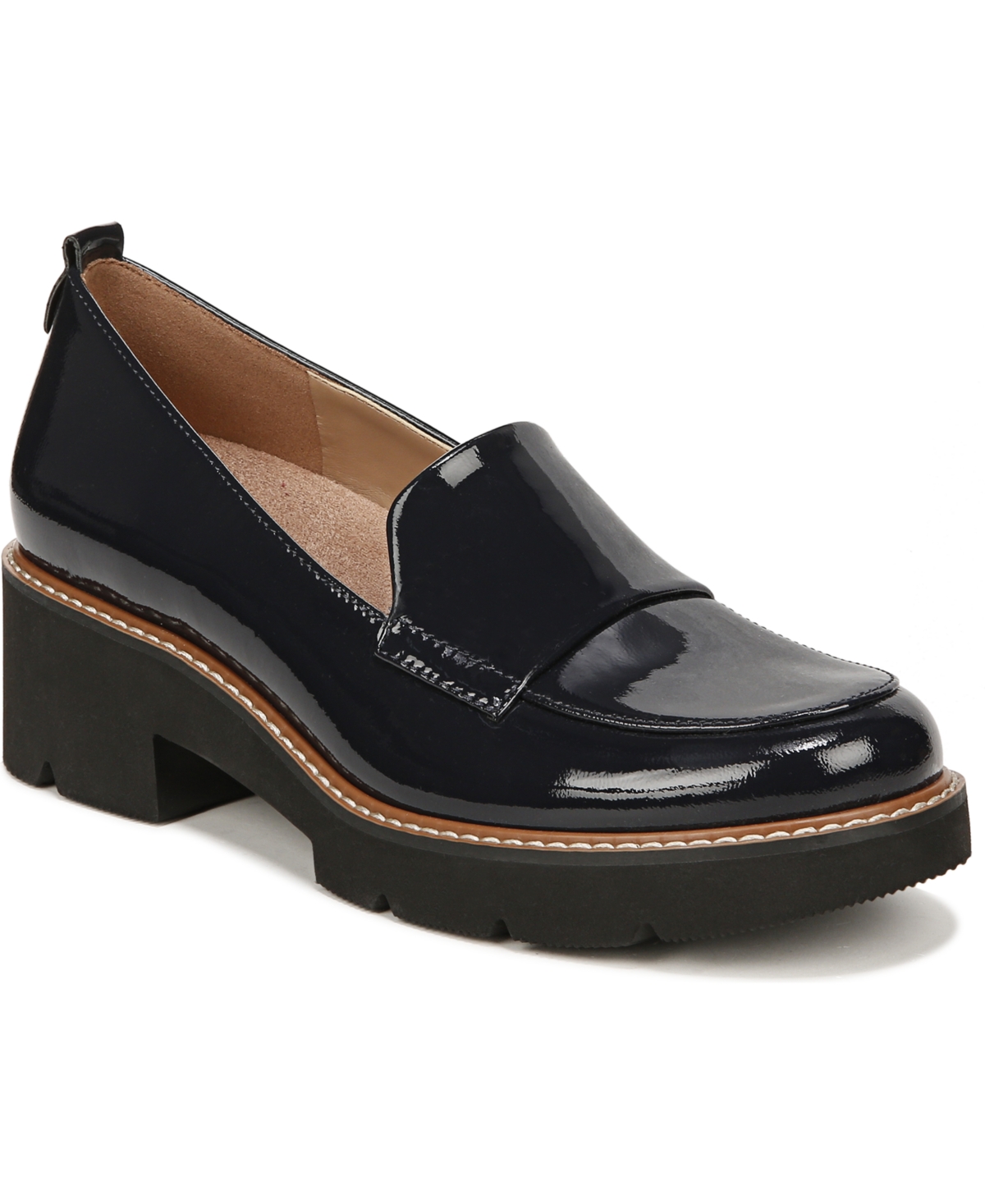 Shop Naturalizer Darry Lug Sole Loafers In French Navy Patent Leather