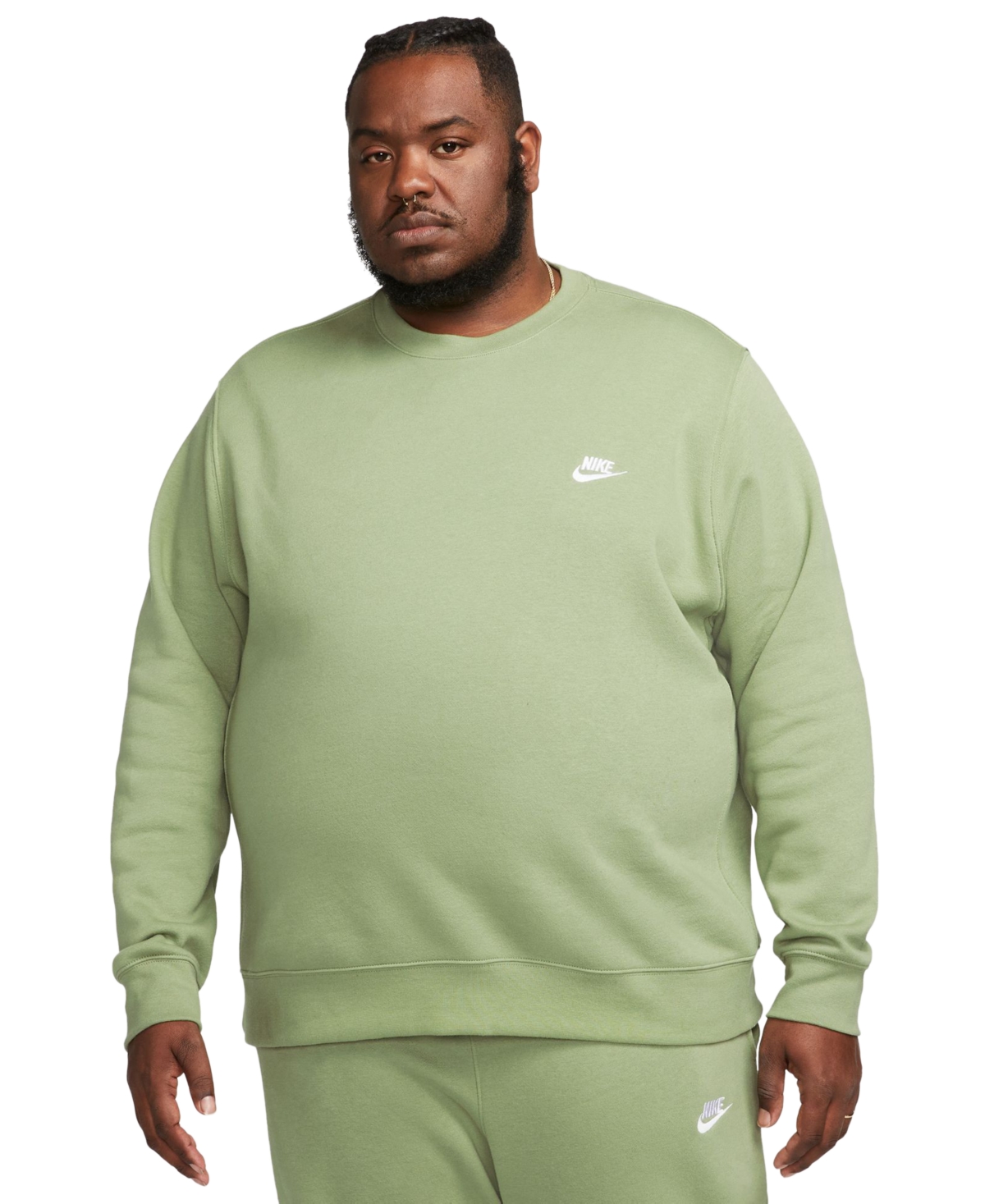 Shop Nike Men's Club Fleece Crew Sweatshirt In Oil Green,white