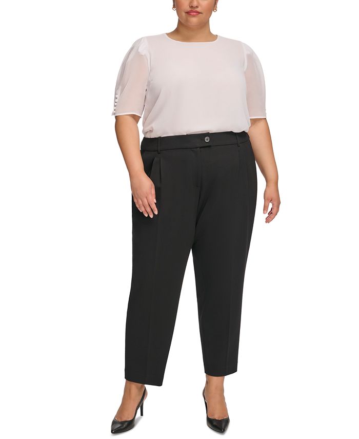 Calvin Klein Plus Size Pleat-Front Cropped Ankle Pants - Macy's