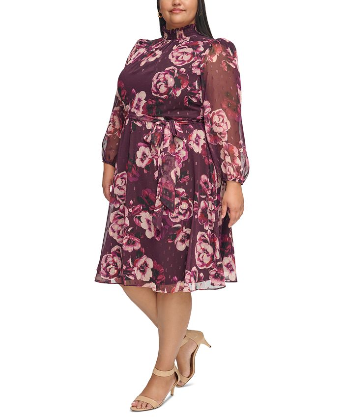 Jessica Howard Plus Size Floral-Print Mock-Neck Midi Dress - Macy's