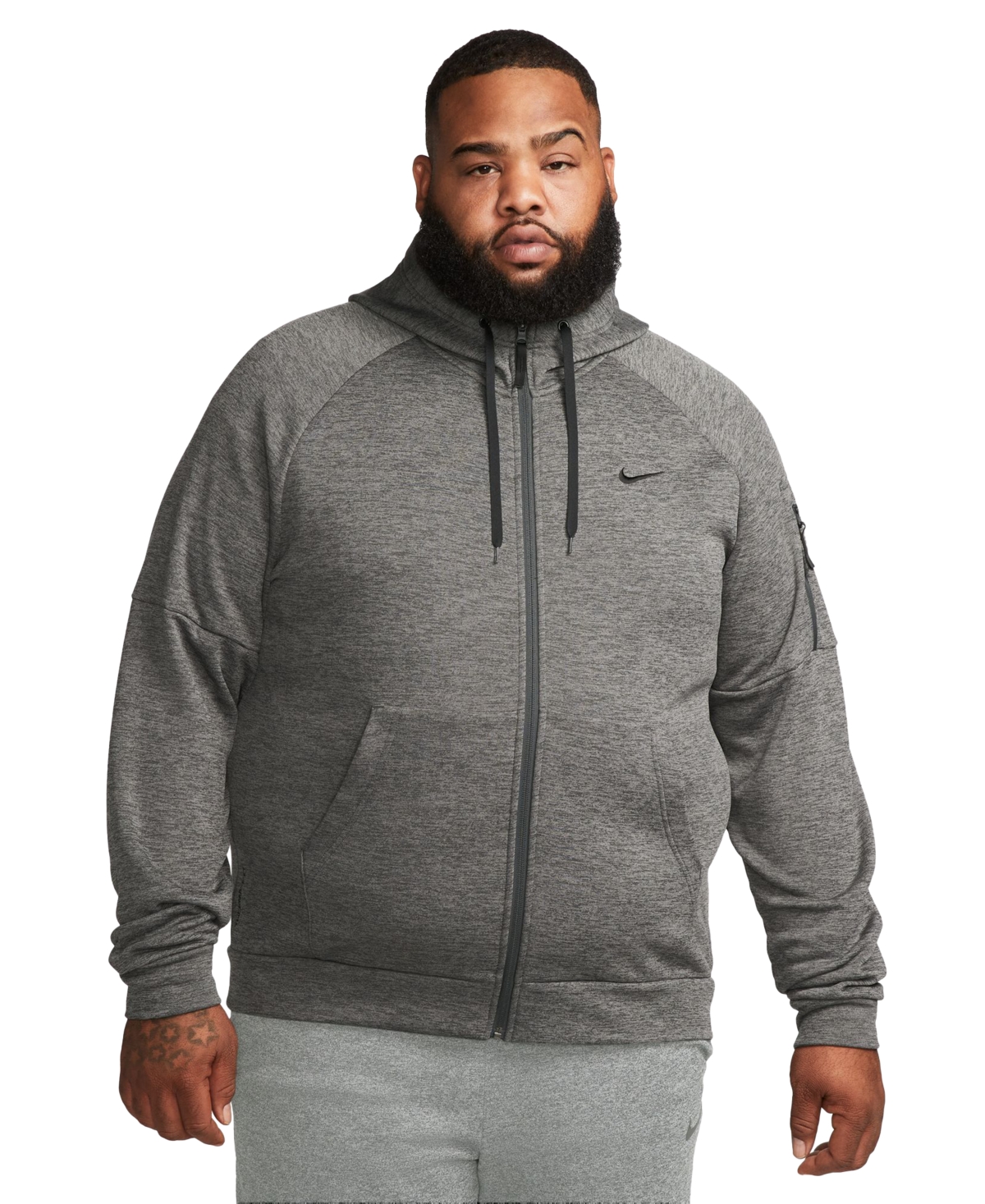 Nike Men's Therma-fit Full-zip Logo Hoodie In Charcoal Heather