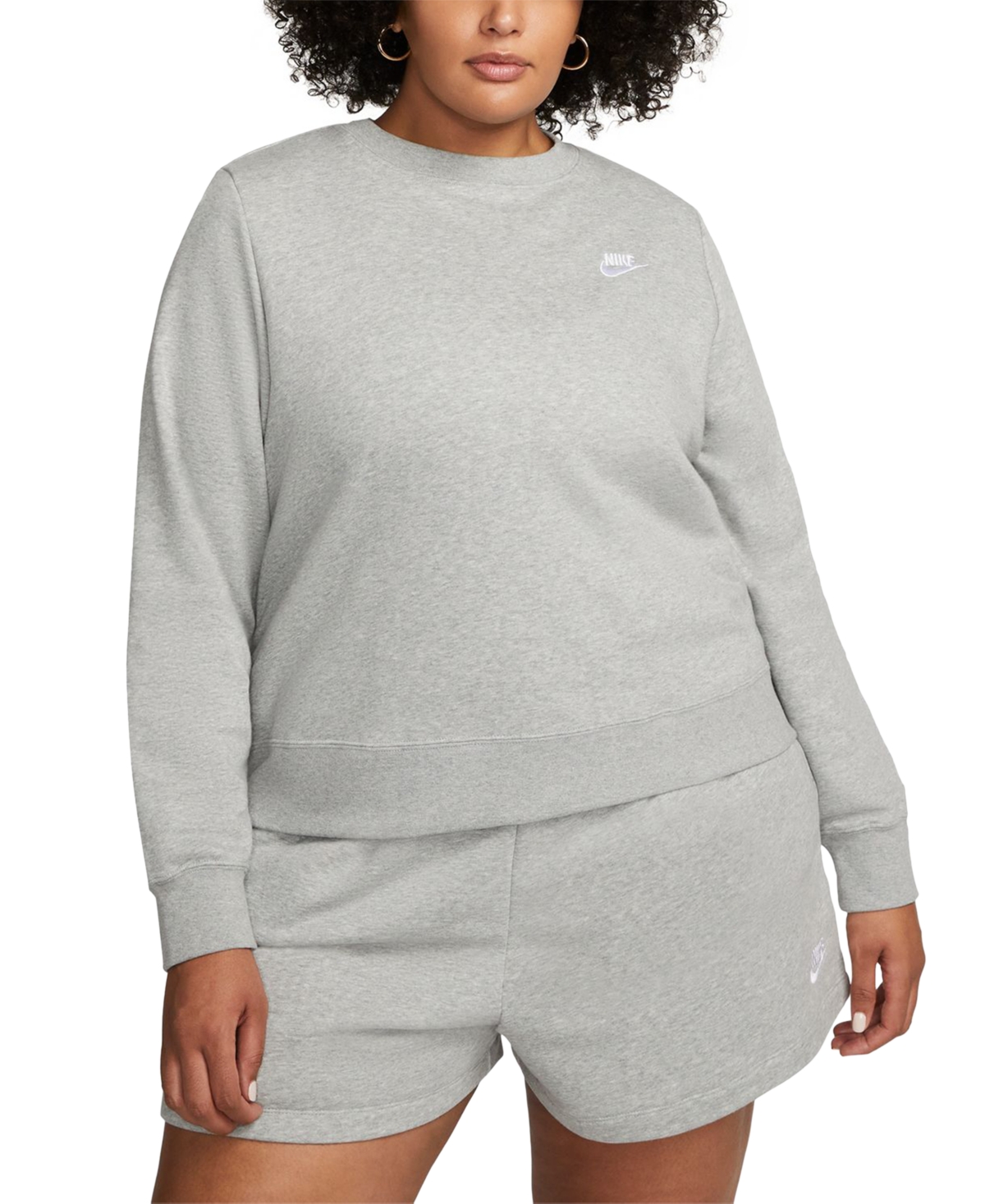 Nike Plus Size Active Sportswear Club Crewneck Fleece Sweatshirt In Dark Grey Heather