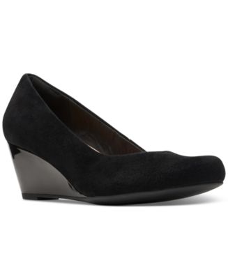 Clarks black suede wedge shoes on sale