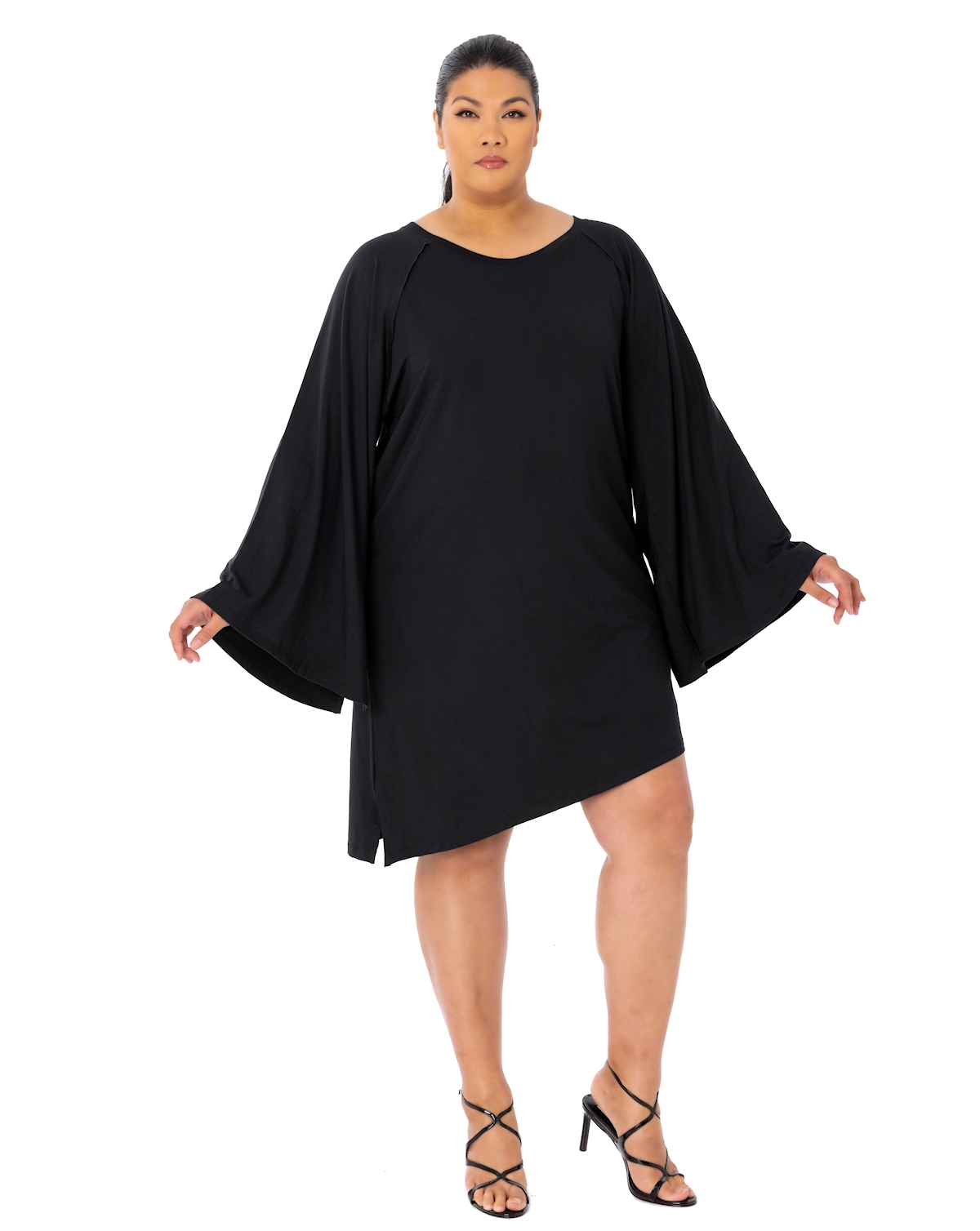 Plus Size Kitty Asymmetric Tshirt Dress - Black
