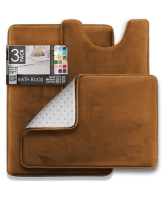 3 Piece Ultra Soft Non-Slip Plush Memory Foam Bath Rug Set - Small, Large & Contour