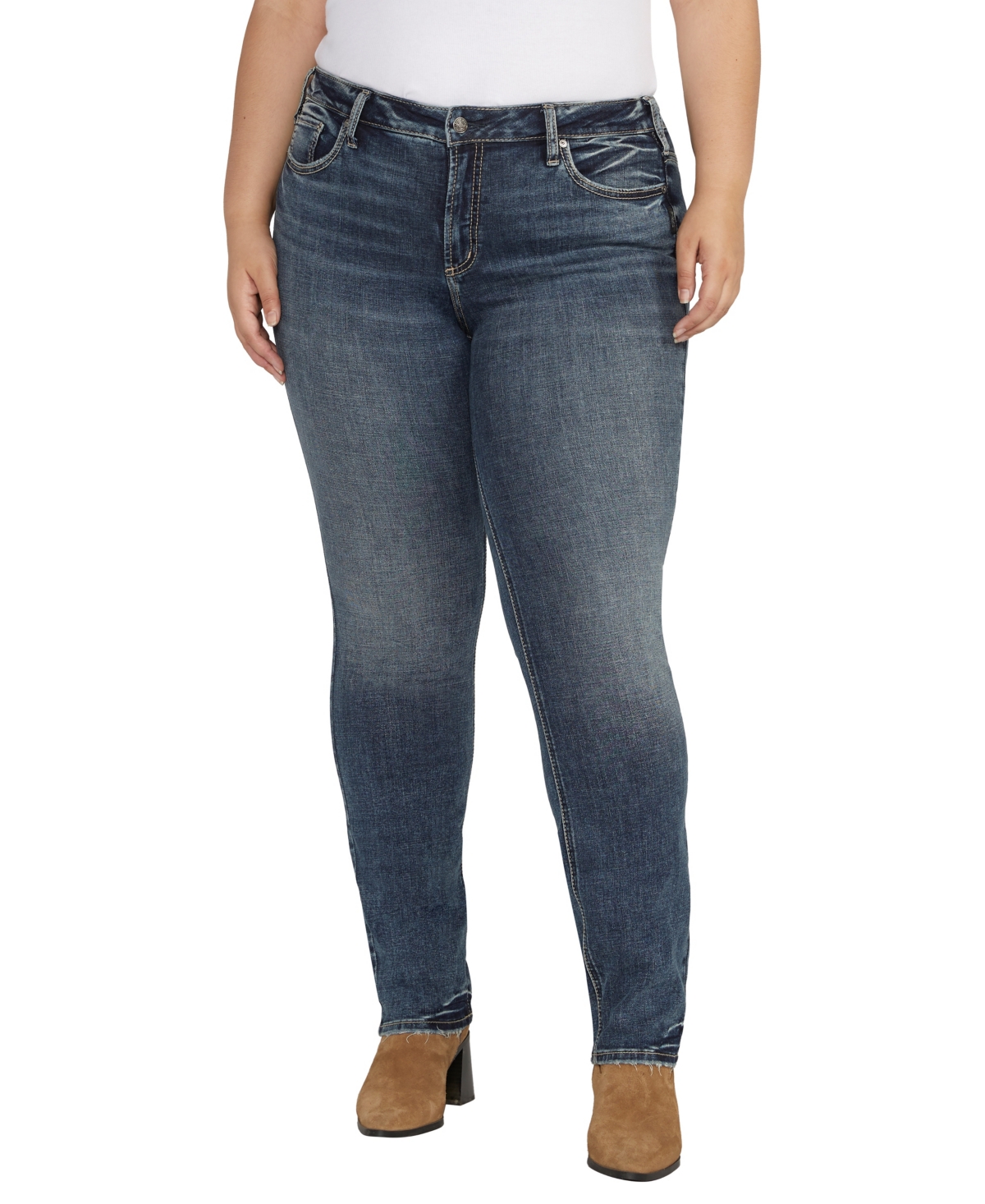 Shop Silver Jeans Co. Plus Size Suki Mid Rise Curvy Fit Straight Leg Jeans In Indigo
