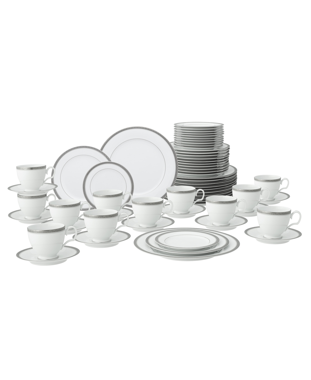 Noritake Charlotta Platinum 60 Piece Dinnerware Set, Service For 12 In White