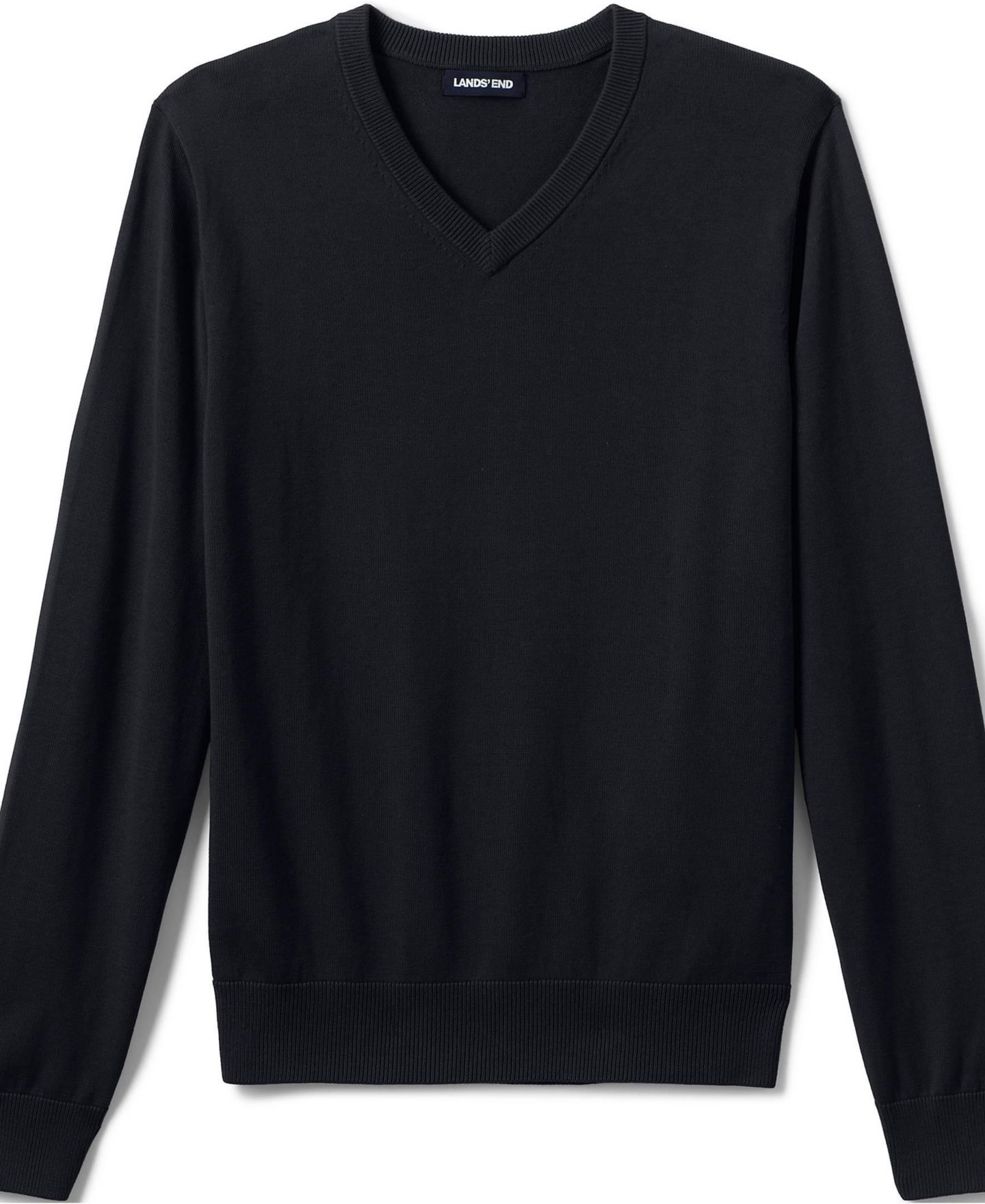 Мужской свитер Lands' End Cotton Modal Fine Gauge V-neck, цвет: Чёрный — фото 2